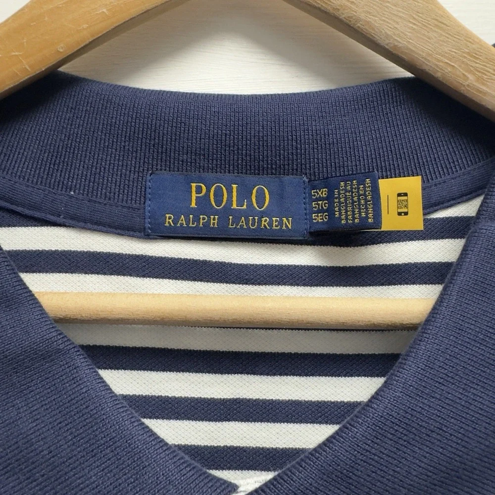 Polo Ralph Lauren NEW Mens 5XB Big White/Blue Striped Pique Knit Pony Polo Shirt